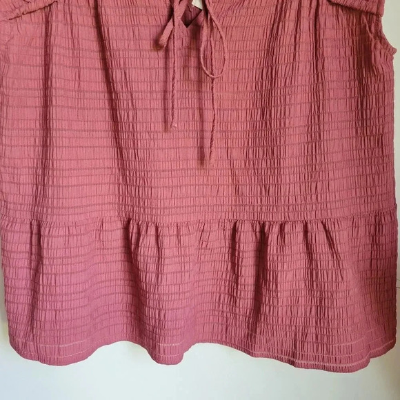 LOFT, New, Mauve Pink Tiered Tie V-Neck V-Back Crinkle Swing Top, Size Large - Picture 6 of 13
